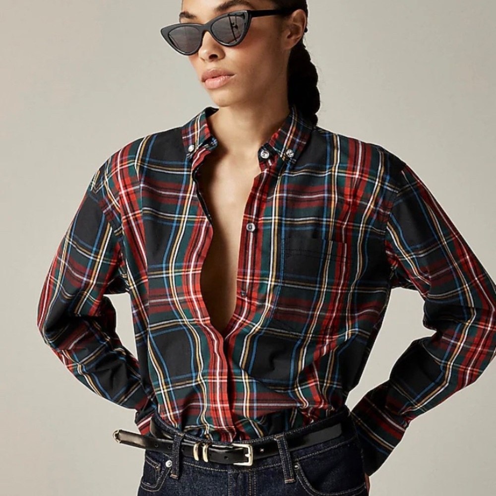 J. Crew Embellished garçon shirt in Stewart tartan cotton poplin